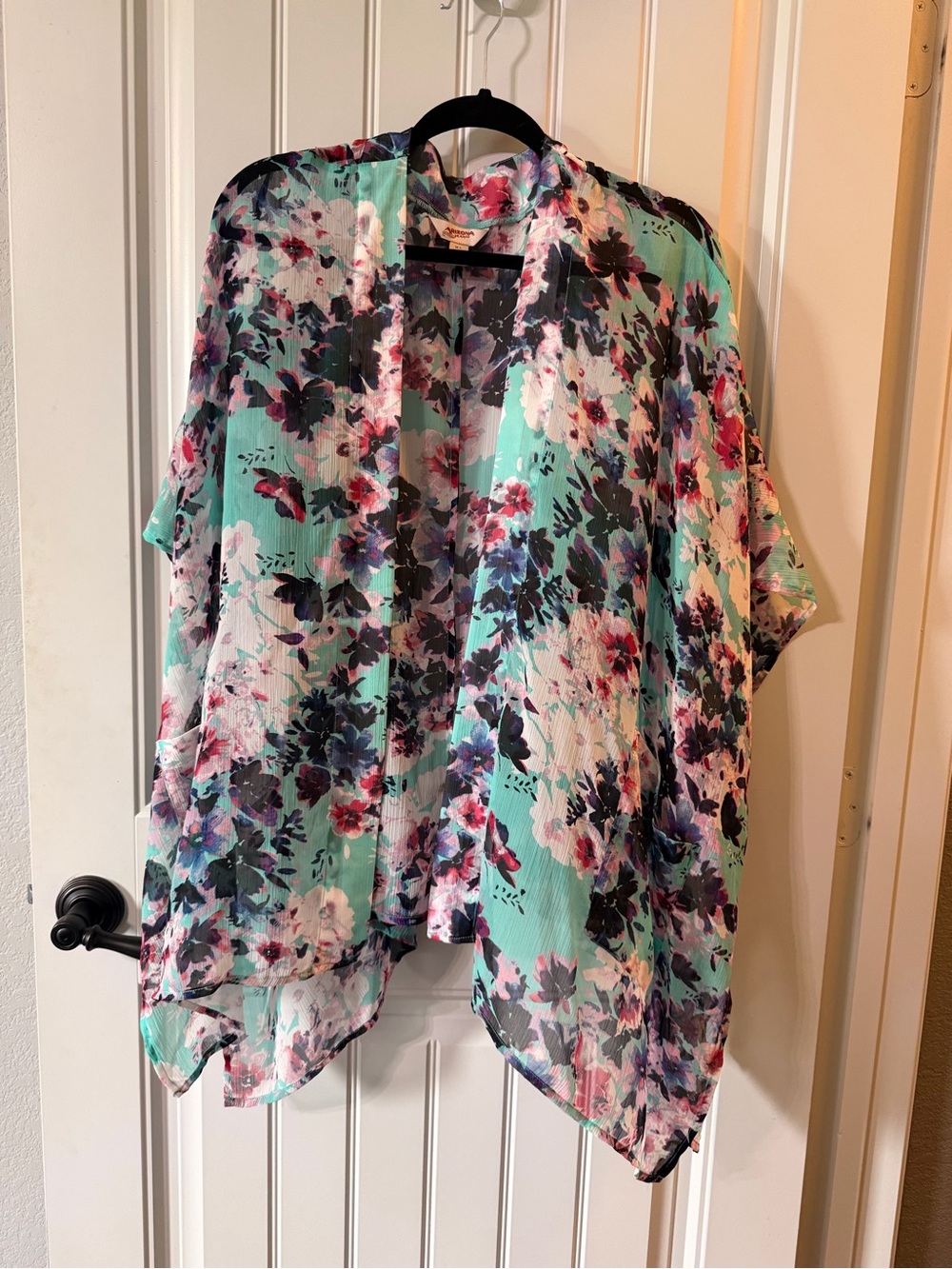 Arizona Jean Company Mint Floral Open Kimono Coverup